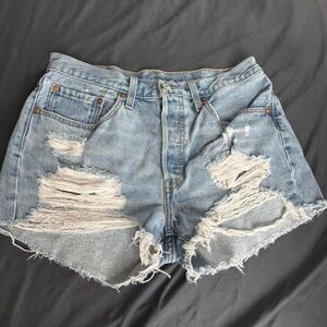 Levi's Light Blue Distressed High-Rise Jean Shorts